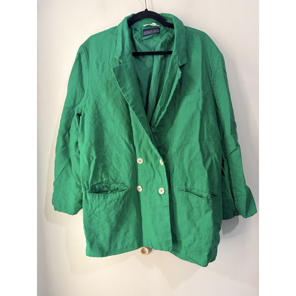 Vintage Herman Geist Linen Blazer Green Longline Jacket Women's 18